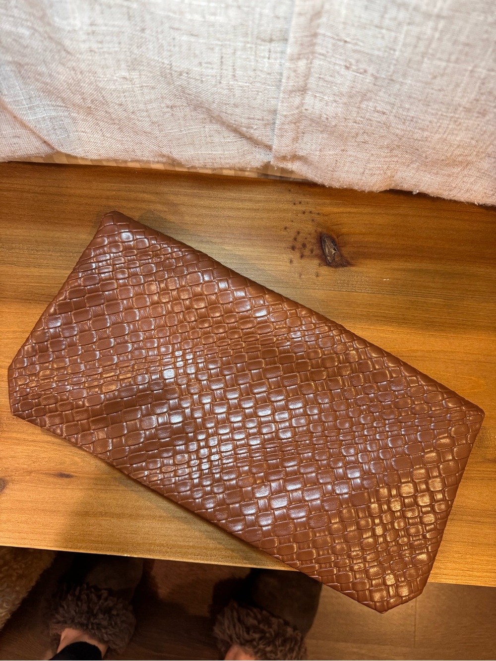 Cognac Croc-Embossed Roll-Top Clutch - Picture 2 of 3